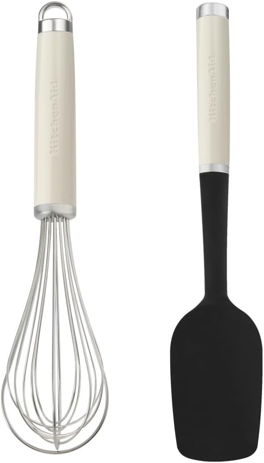 KitchenAid  Σετ ψησίματος 2 τμχ με σπάτουλα σιλικόνης & ανοξείδωτο αναδευτήρα - Λευκό